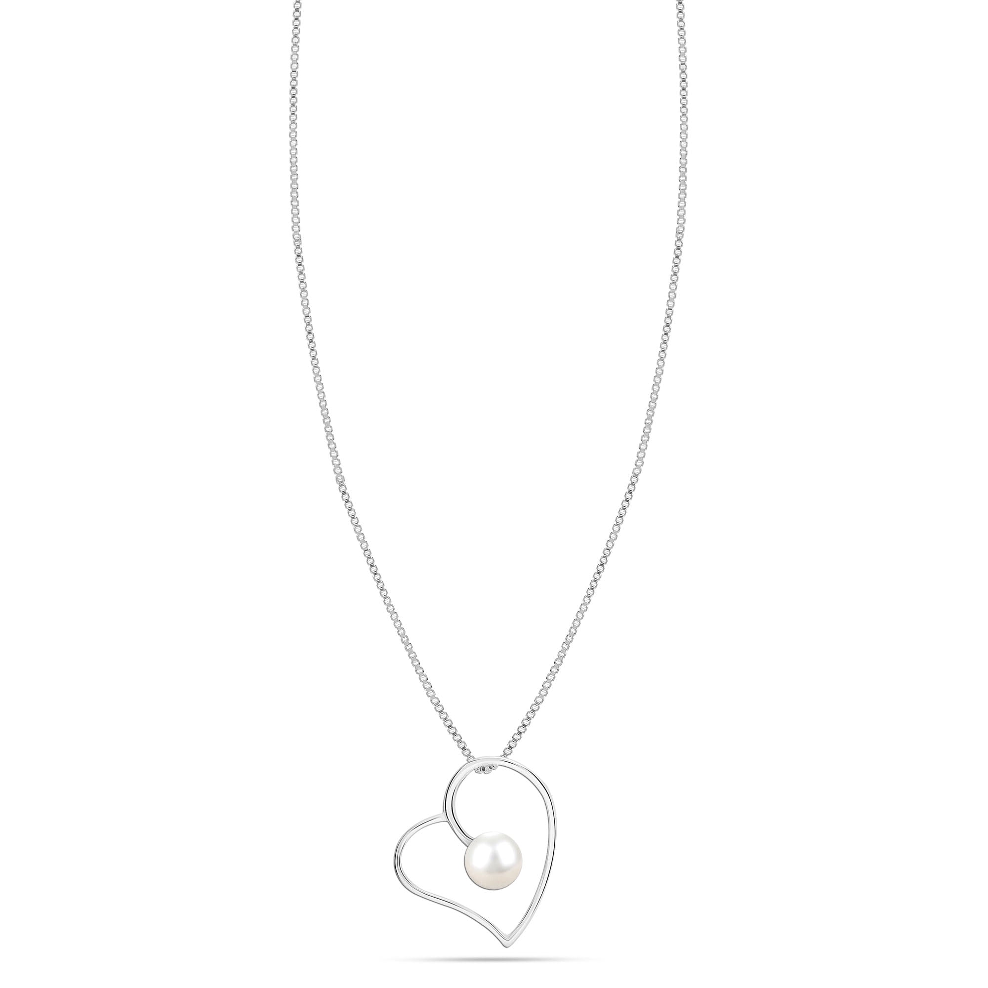 LeCalla 925 Sterling Silver Simulated Pearl Heart Pendant Necklace Jewelry Gifts for Women and Teen 18" Inch