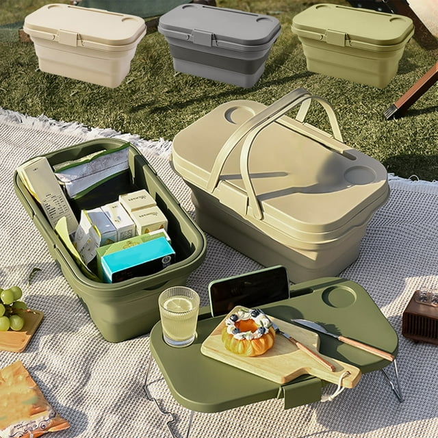 Bowayaoa Foldable Storage Box Large Capacity Water Repellent Picnic Cooler Multi-Functional Tabletop Camping Organizer Collapsible Container