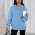 thumbnail image 4 of Htigea Womens Button Down Lapel Sweatshirts Casual Loose Pullover Thin Fleece Long Sleeve Tops Blue XL, 4 of 9