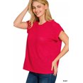 thumbnail image 2 of I AM A FASHION JUNKY Zenana Hacci Slub Rolled Up Sleeve Tee (RUBY, L), 2 of 3