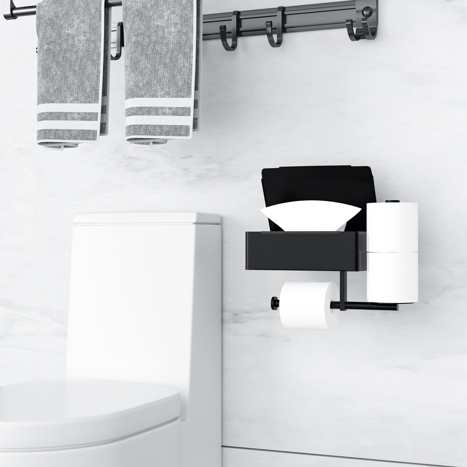Goaxuzt Toilet Paper Holder Wall Mount Stainless Steel Shelf with Toilet Roll Storage & Wipes Dispenser for Bathroom