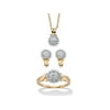 PalmBeach Jewelry Diamond Accent Cluster 3-Piece Earring, Ring and Necklace Set 1/10 TCW Gold-Plated 18"-20"