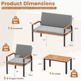 thumbnail image 3 of Gymax Ensemble de Mobilier d'Extérieur 4 Pcs avec Table à Café, Causeuse et 2 Chaises Simples pour Véranda, Gris, 3 of 6