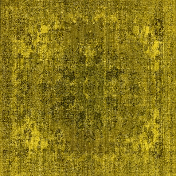 Ahgly Company Indoor Square Oriental Yellow Industrial Area Rugs, 7' Square