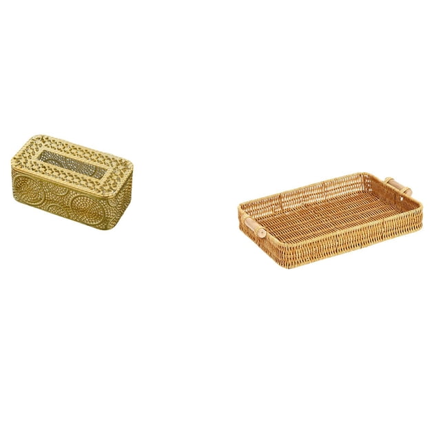 Combinación De Soporte Para Papel De Seda Y Cesta De Fruta Tejida Para Escritorio De Baño Y Cocina. Funda Para Caja De Pañuelos Y Recipiente Para Aperitivos Para El Hogar Y El Restaurante.