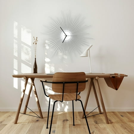 ardeola - The Big Bang Silver - 16 in Wooden Wall Clock with Radial Pattern