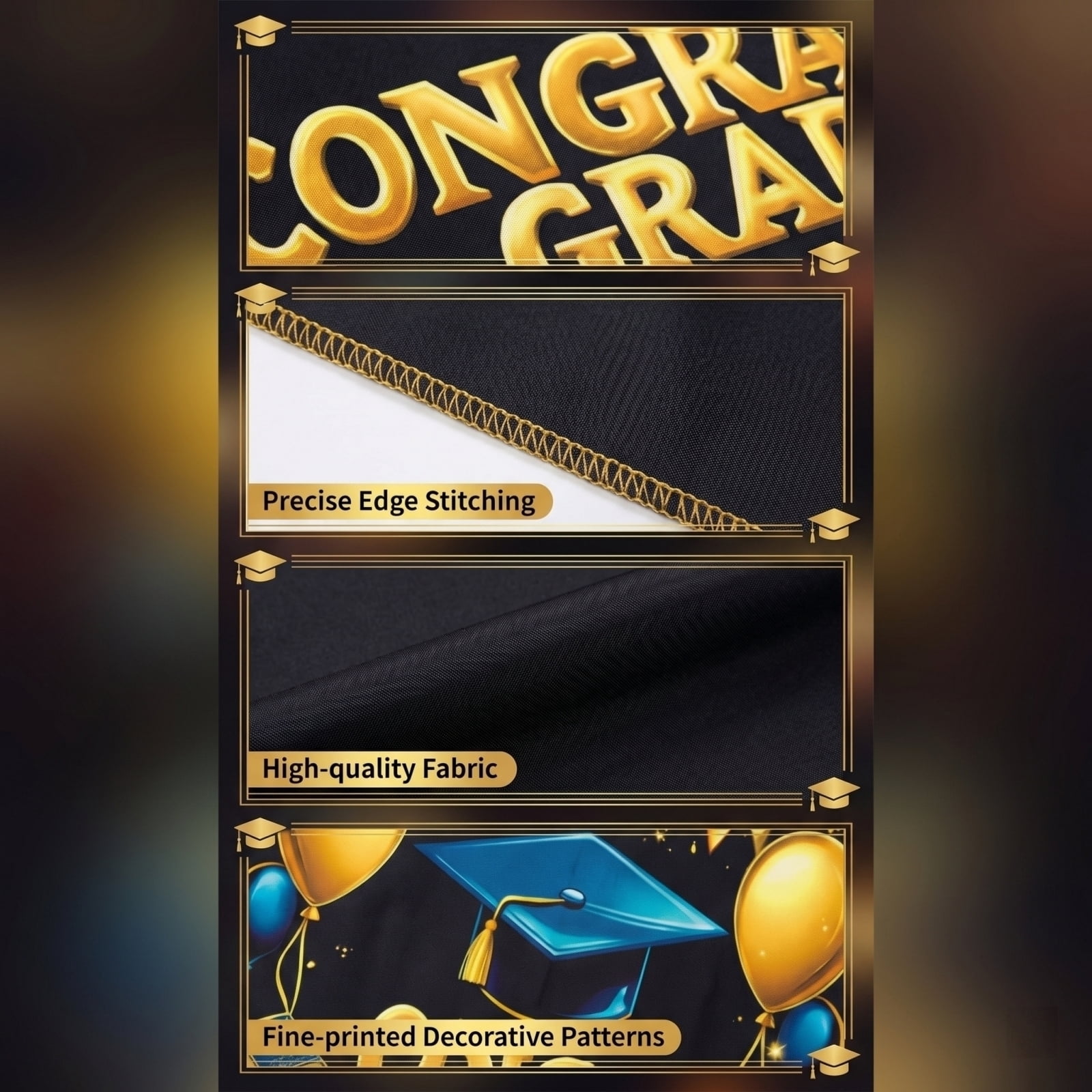 Haiamaoyi Graduation Banner Congrats Grad Large Fabric Backdrop with Balloon Print Graduation Cap and Book Pattern for Party Decorations