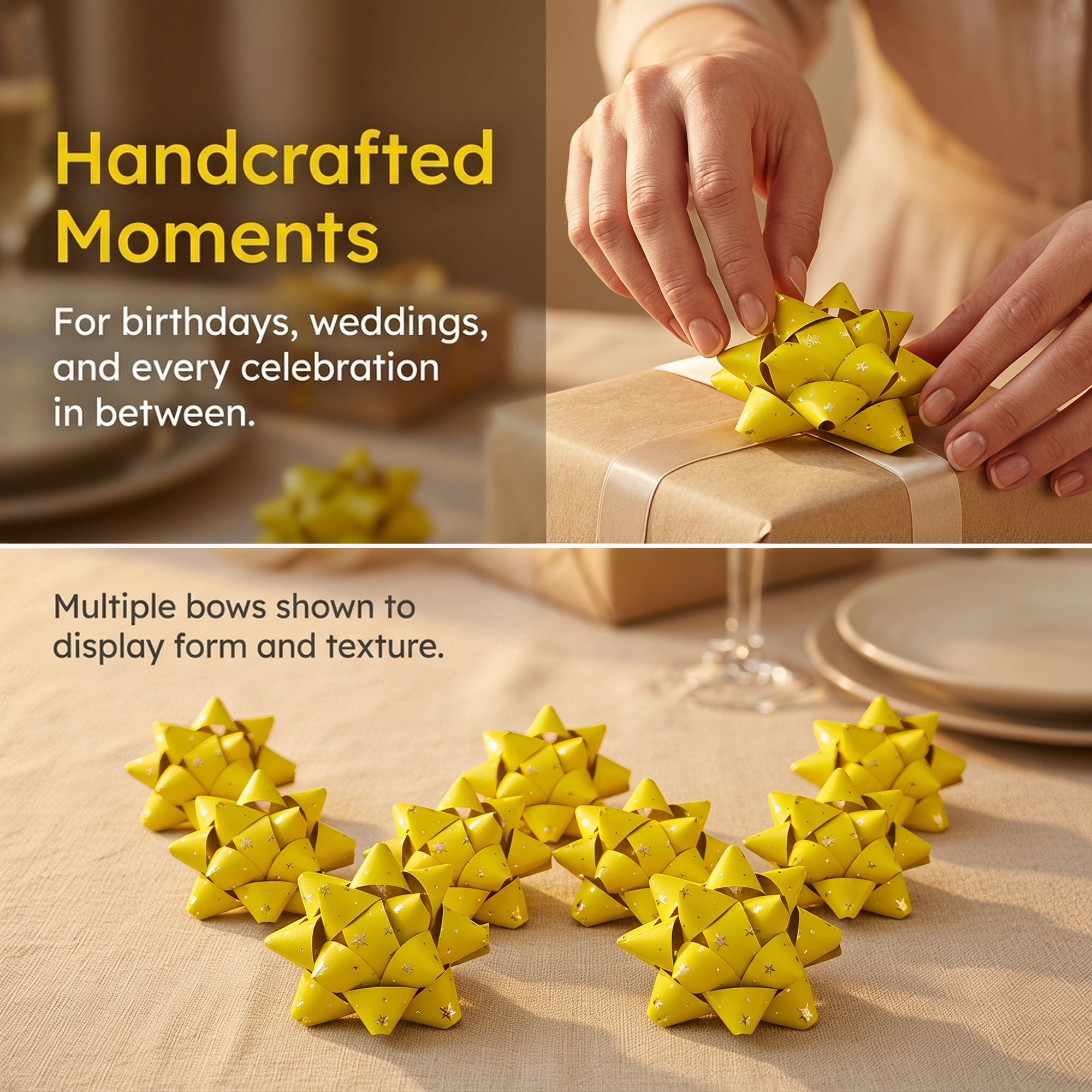 Unique Bargains Simple Glossy Star-shaped Gift Wrapping Bows for Special Events Yellow