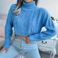 thumbnail image 5 of Women'S Cropped Turtle-Neck Sweater Knitted Pullover Sweaters Long Sleeve Crew Neck Jumper Tops Blue L, 5 of 8
