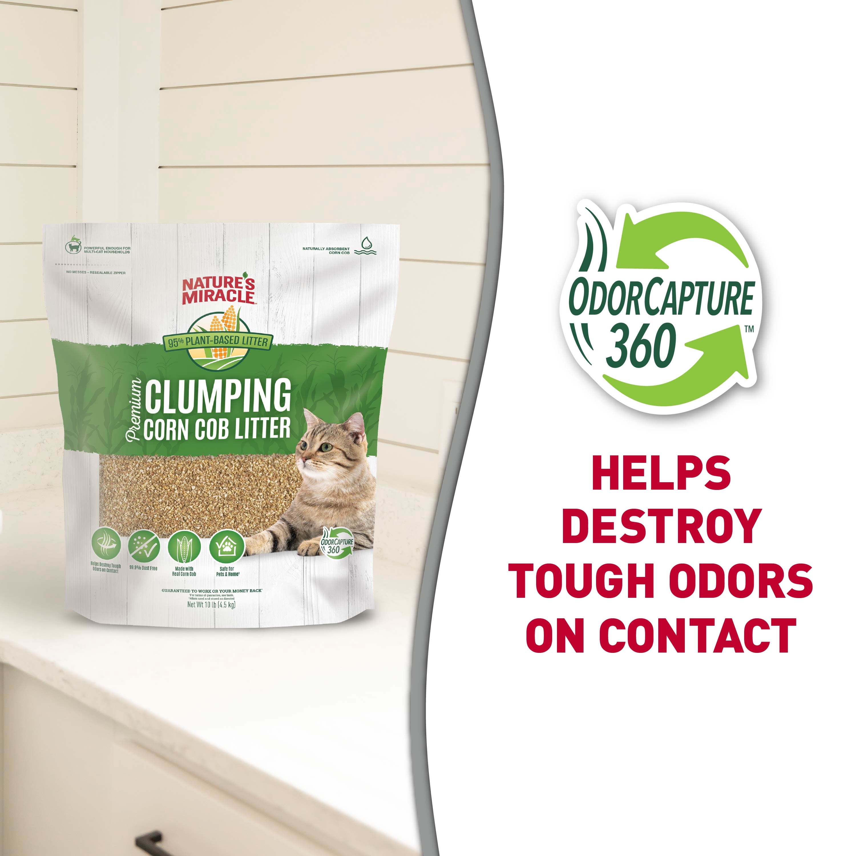 Nature's Miracle Premium Clumping Corn Cob Cat Litter, Bio-Enzymatic Formula, 18 lb