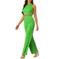 thumbnail image 4 of INSPIRE CHIC Women's 2 Pieces Outfits Ribbed Knit Sleeveless Top Wide Leg Pants Crew Neck Set M Green, 4 of 5