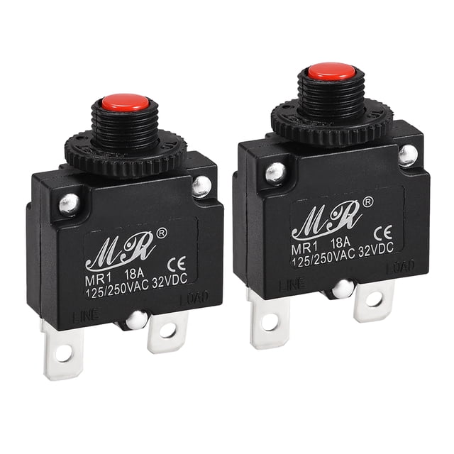 Interruptores automáticos térmicos Uxcell 18A 125/250V CA 32V CC Protectores de sobrecarga Interruptor 2 Pcs