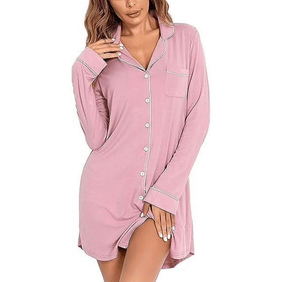 Pyjamas en Bambou Ultra Doux et Confortables à Manches Longues pour Femmes Chemise de Nuit Modale Robe de Nuit