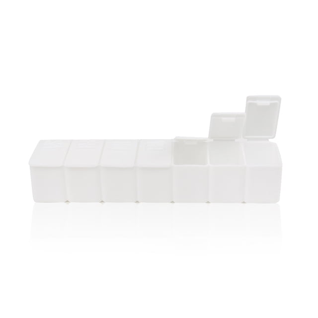 Inteprter Caja de pastillas de 7 días, cajas de dulces, accesorios de almacenamiento, organizador semanal, contenedor de rejillas múltiples Almacenamiento y organización del hogar 13.2*3*2.7 cm