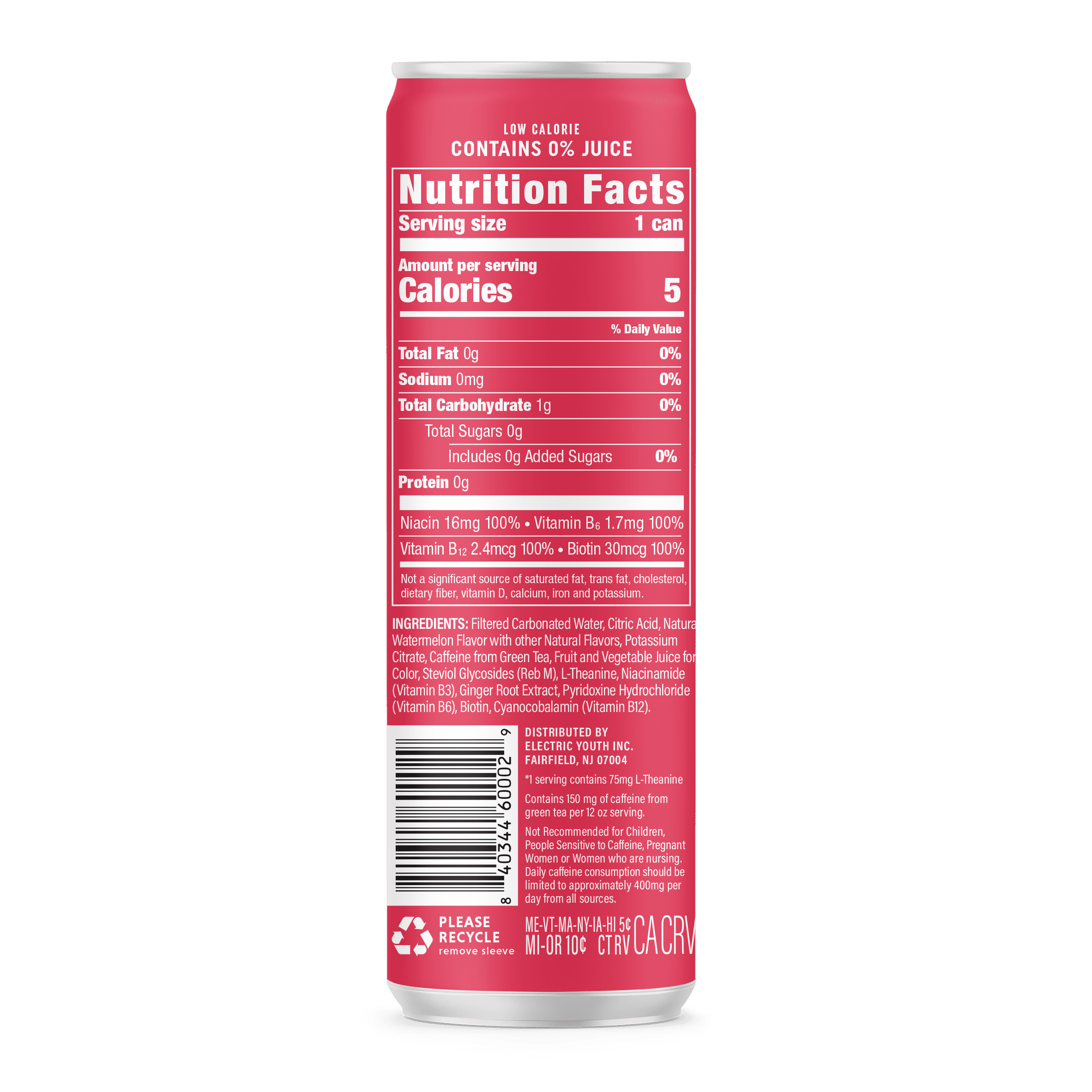 (5 pack) GORGIE Sparkling Energy Drink, Watermelon Splash, 0 Sugar, Natural Caffeine from Green Tea, 12 fl oz Can