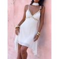 thumbnail image 4 of Women White Embellished Spaghetti Strap Deep V-Neck Mini Sundress, 4 of 7
