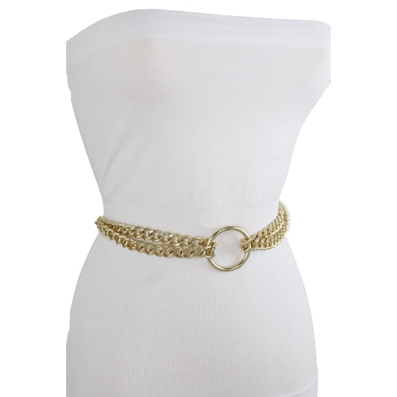 Women Gold Metal Chain Link Center Ring Charm Fashion Belt Bling Style M L XL