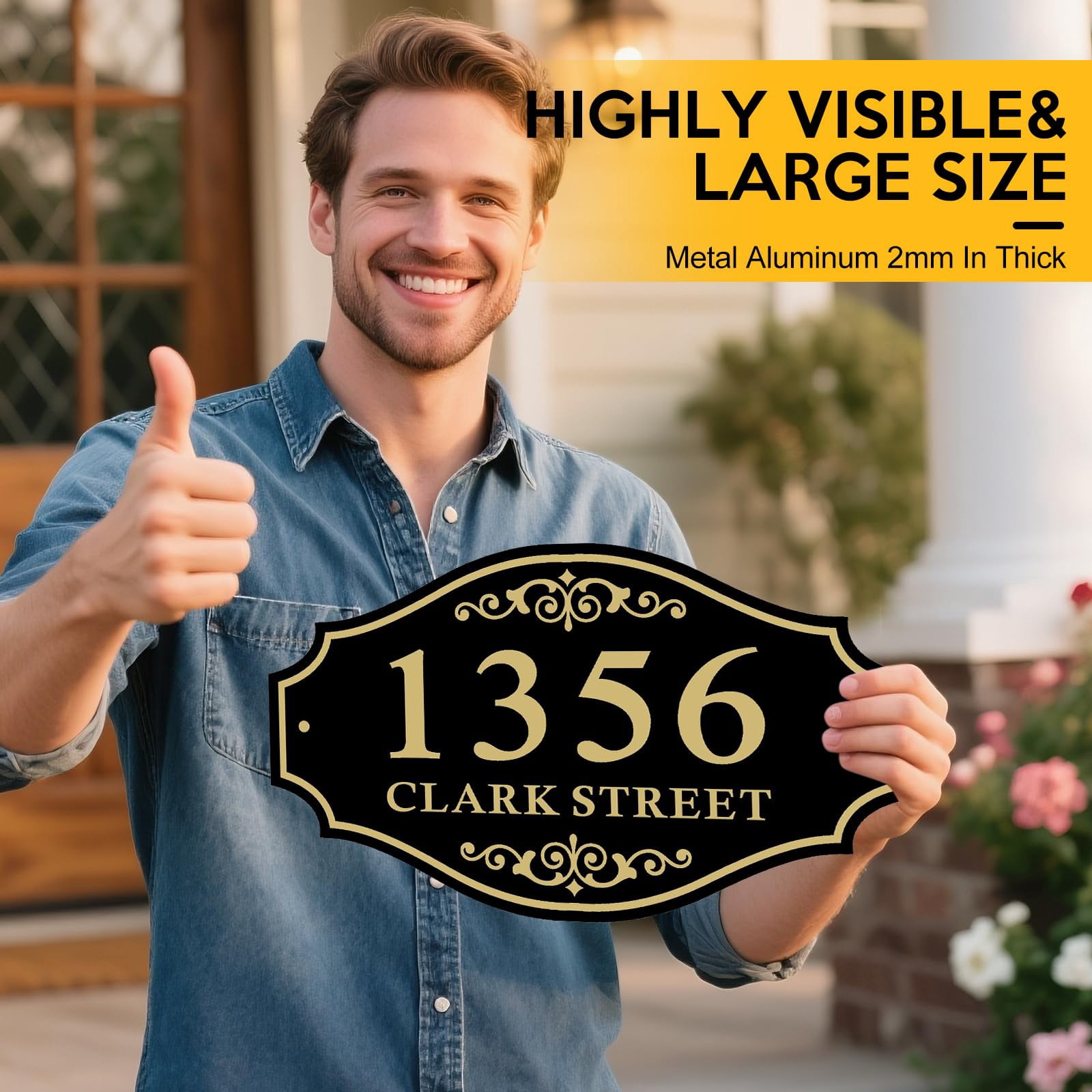 Personalized House Address Sign, Address Sign for House Home Office Street Yard Mailbox,Metal Aluminum Address Plaque,Indoor/Outdoor Use