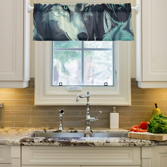 Wolf Leaves Green Curtain Valances Farmhouse Design Window Treatment Decor Blackout Rod Pocket for Windows Living Room Kitchen 54" x 18"