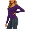 thumbnail image 4 of Unique Bargains Women's Solid Ruched Front Scoop Neck Long Sleeve Blouse Tops Purple Large, 4 of 7