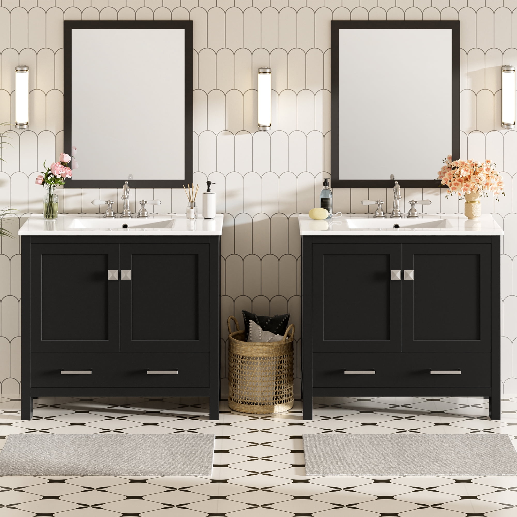 Harper & Bright Designs 72" Black Bathroom Vanity Sink Combo with Soft-Close Doors, Bathroom Floor Cabinet with Storage