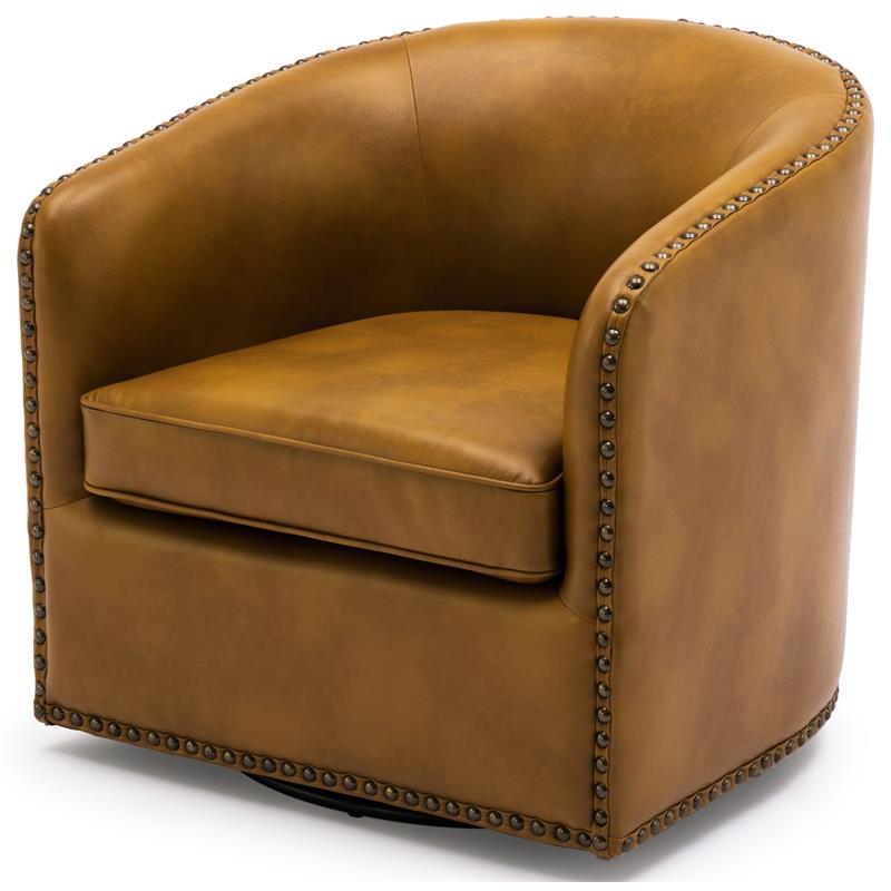 Tyler Camel Brown Faux Leather Swivel Arm Chair With Nailhead Trim Com Tyler Camel Brown Faux Leather Swivel, Camel Leather Swivel Chairs In Living Room