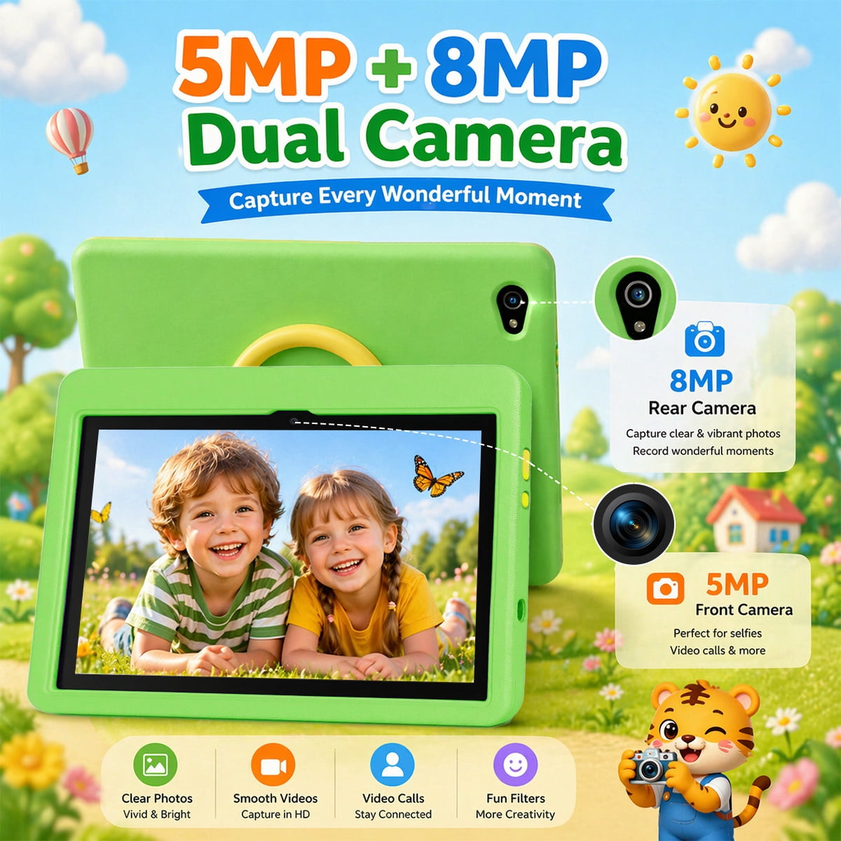 BESTSKI 10 inch Kids Tablet for 3-12 Year Olds — Eye Protection HD Screen, 24GB RAM, 128GB ROM, Parental Control