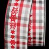 Red and Gray Star Print Gingham Wired Craft Ribbon 1.5" x 16 Yards