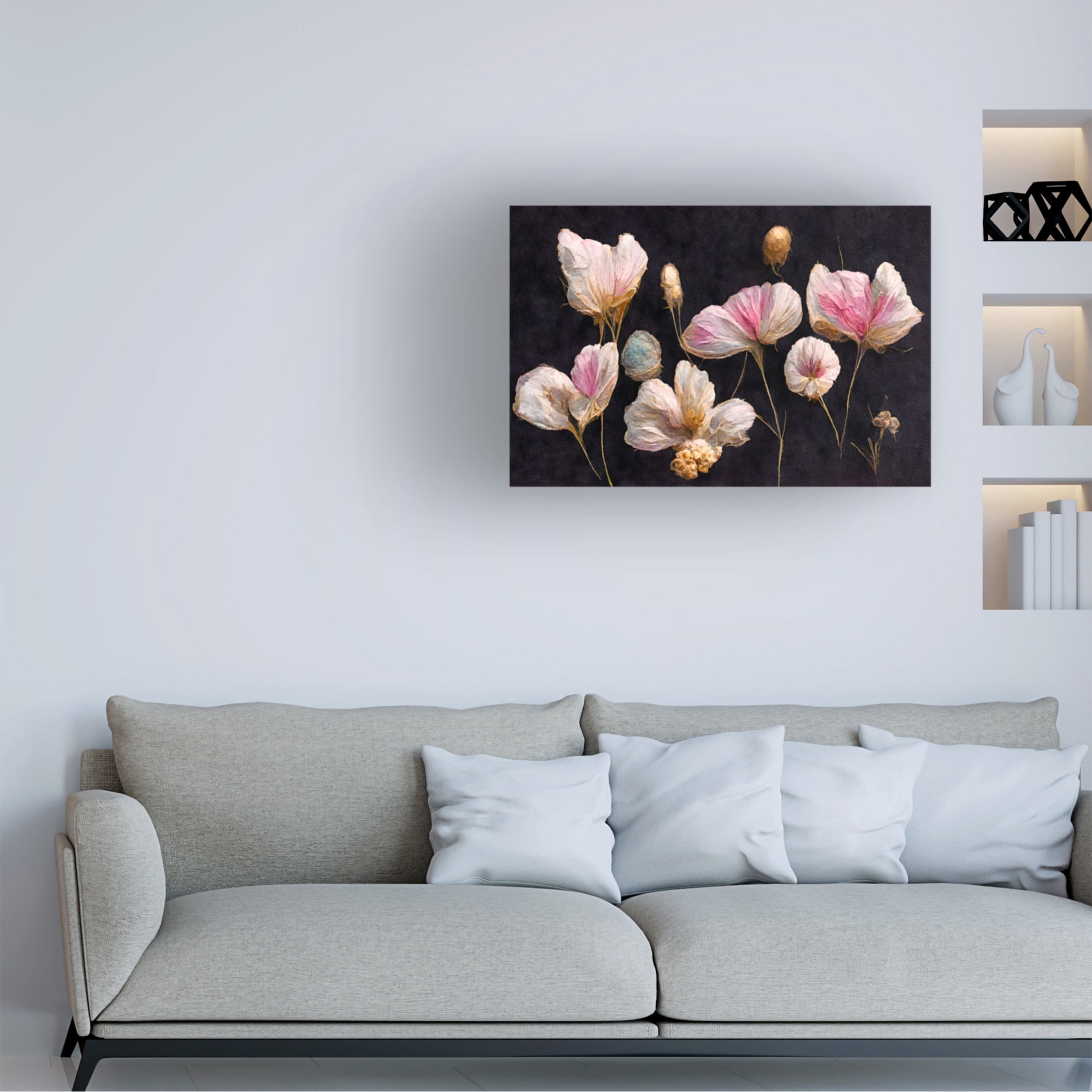 Canvas Wall Art - Treechild 'Gentle Pink Dry flowers' Wall Art for Living Room, Bedroom, or Office D?cor by Trademark Fine Art - 19 x 12 Inches