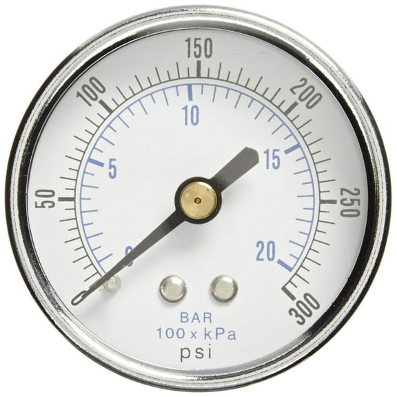1/4" NPT Air Pressure Gauge 0-300 PSI Back or Rear Center Mount 2" Face 102D-204H