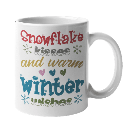 

Snowflake Kisses And Warm Winter Wishes Cute Snowflakes Print Coffee & Tea Mug Hot Cocoa Cup Cold Weather Stuff Things And Items For Girls And Women Who Love Snowy Wintertime Season (11oz)