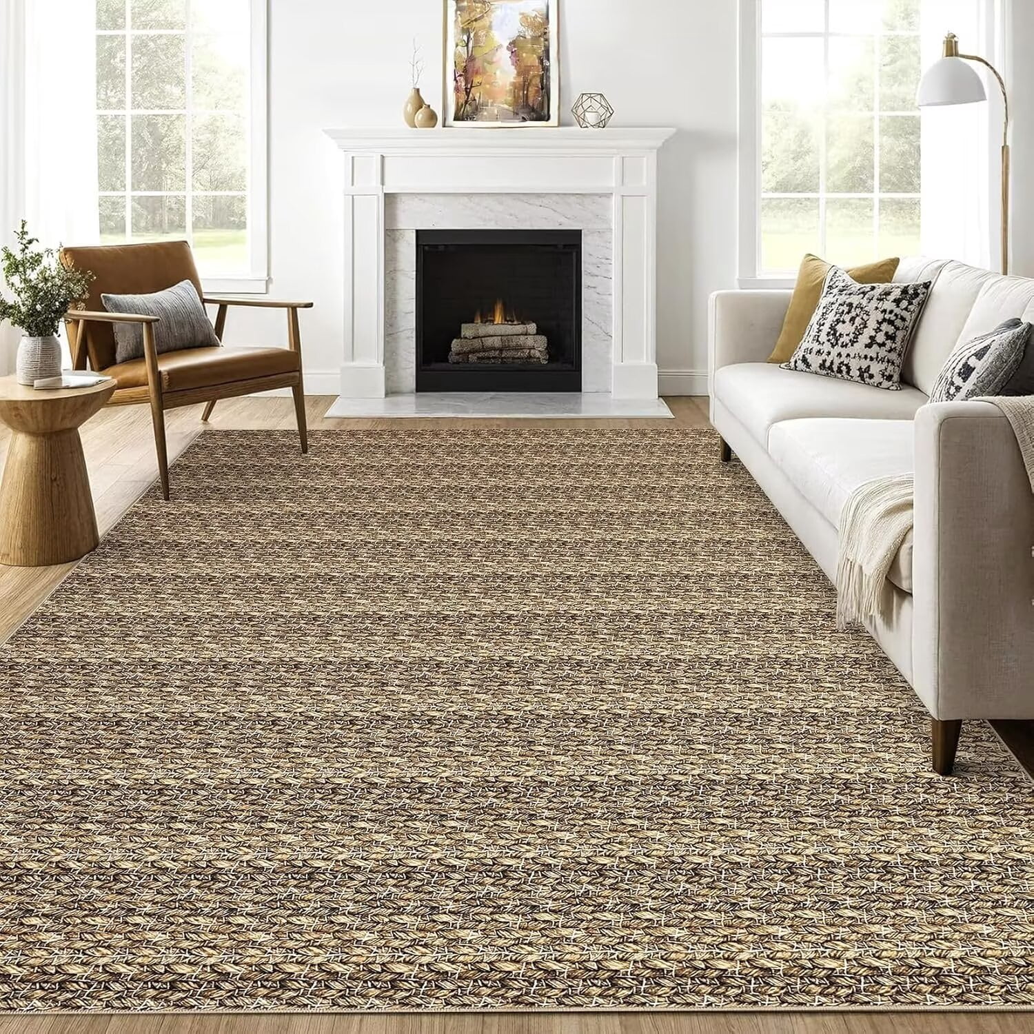 Hasoo Rugs for Living Room 8' x 10' Washable Area Rug Non Slip Accent Rug Modern Solid Print Carpet Rug Low Pile Throw Rug for Bedroom, Brown
