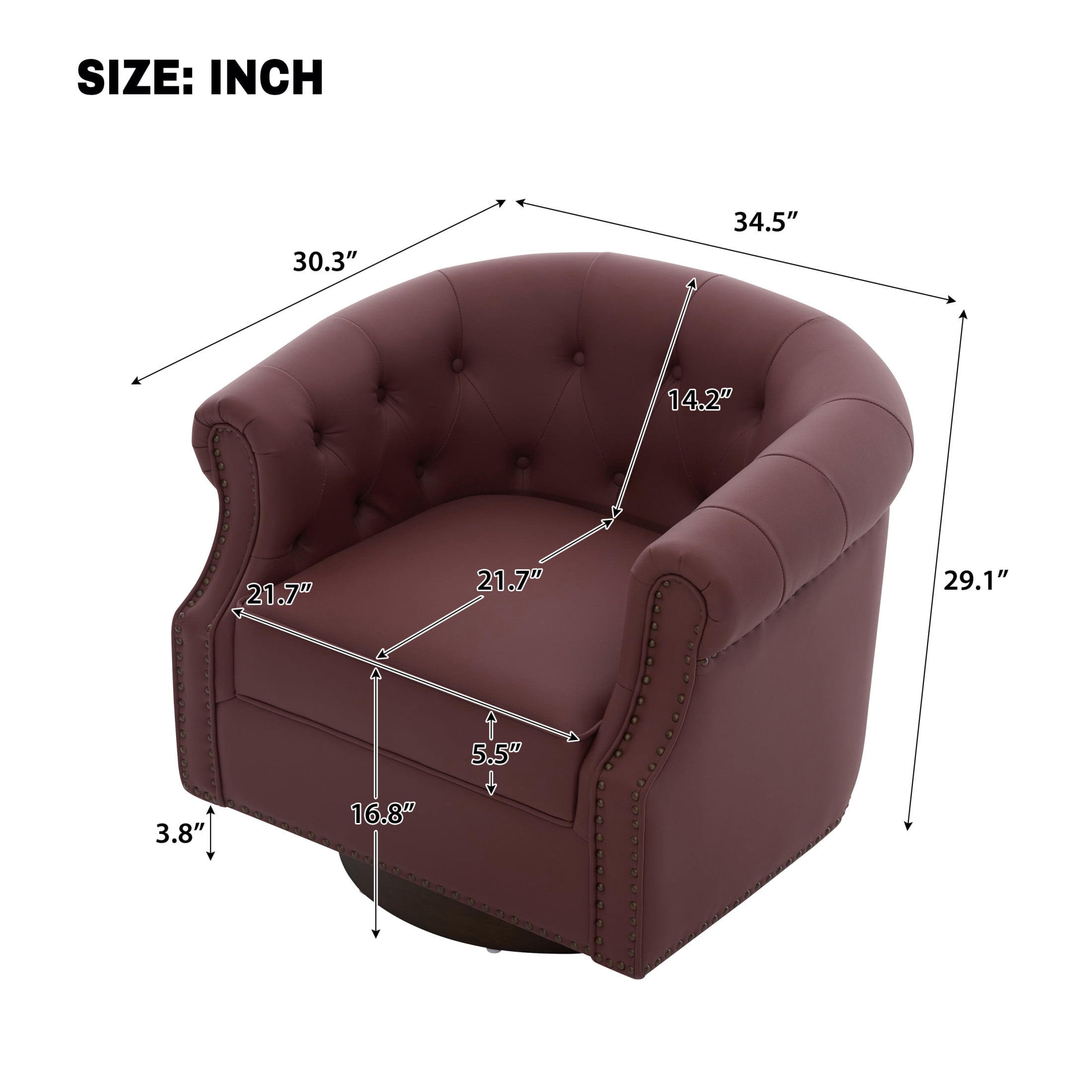 Christopher Knight Home 360° Swivel Modern Accent Chair, PU Leather Barrel Chair with Wood Base, Red