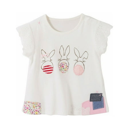 

ZMHEGW Rabbit Cartoon Clothes Girls Easter Bunny Short Sleeved T Shirt White Cotton T Shirt 2 To 8 Years