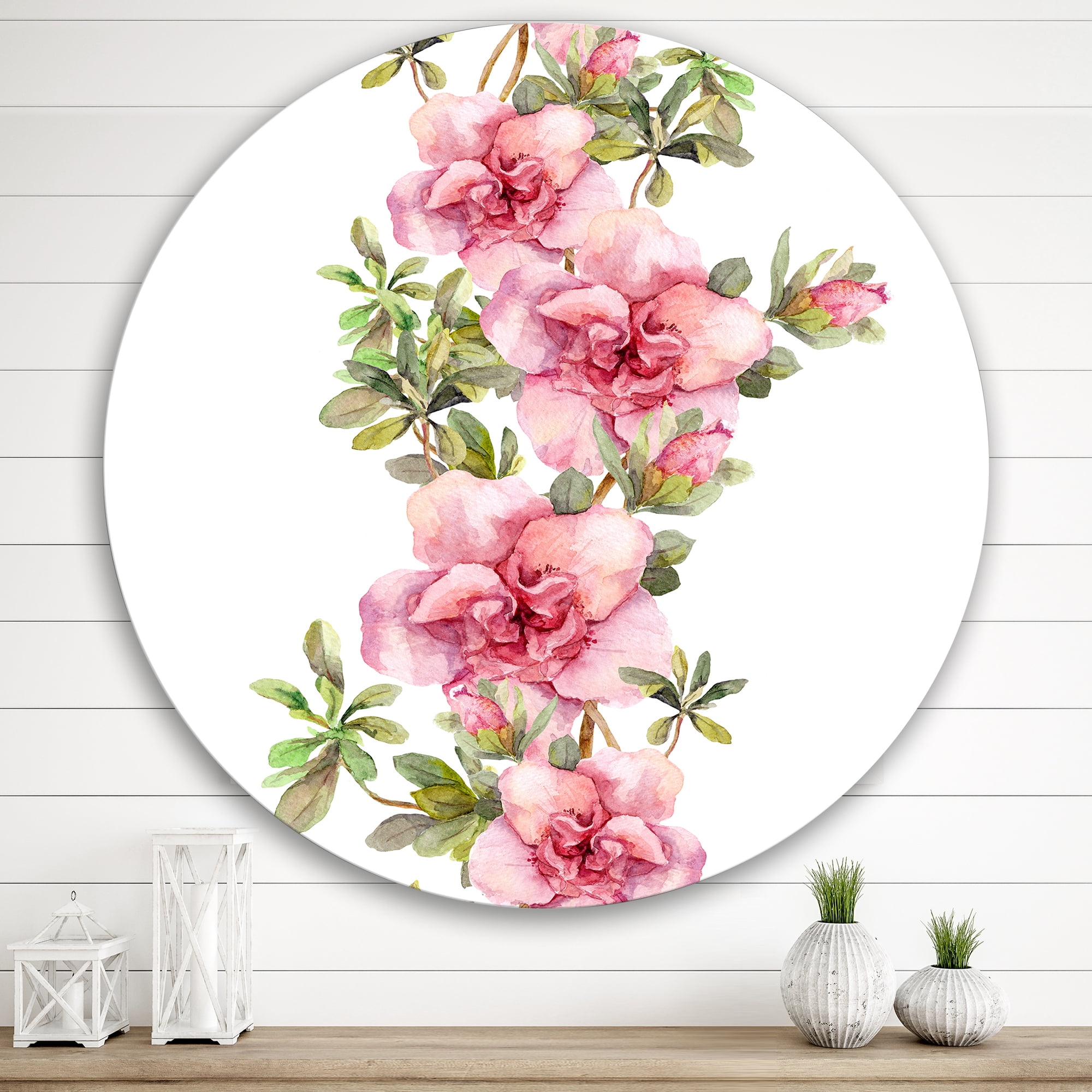 Designart 'Bouquet of Purple and Pink Flowers II' Farmhouse Circle Metal Wall Art 29x29 - Disc of 29
