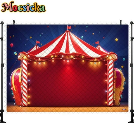 Image of Circus Backdrop for Photography Baby Shower Birthday Party Balloon Elephant Circus Carnival Children Portrait Photo Background