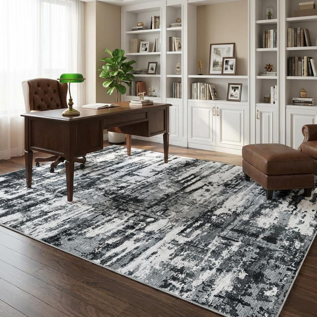 HOMERRY Large Area Rug 10' x 13' Modern Abstract Rug for Living Room Washable Soft Indoor Floor Carpet, Gray/Black