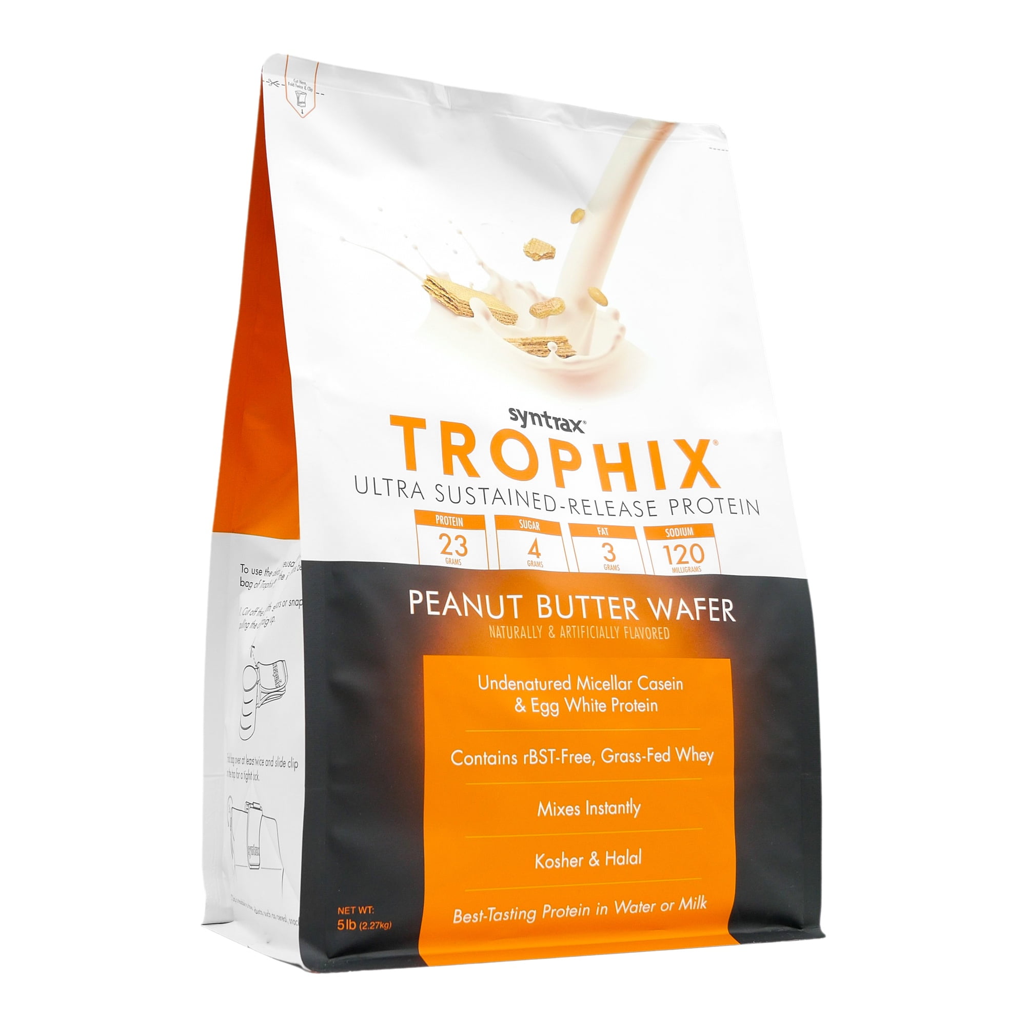 Syntrax Nutrition Trophix, Peanut Butter Wafer 5 lbs. Ultra Sustained-Release Protein Powder Blend, with Real Wafer Pieces