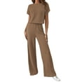 thumbnail image 2 of Women'S Casual Summer Travel Vacation Wear Two-Piece Suit Short Sleeve Wide Leg Pants Casual Suit Coffee XXL, 2 of 7