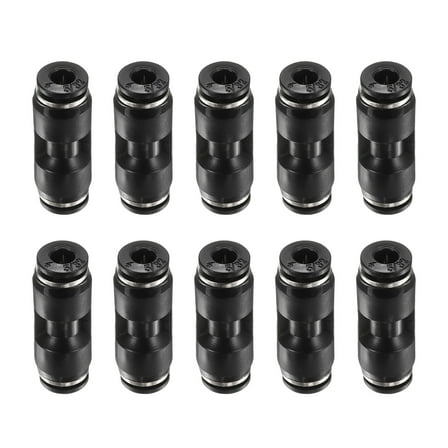 10pcs 5/32" x 5/32" Pneumatic Push to Connect Fittings Straight Union, Black