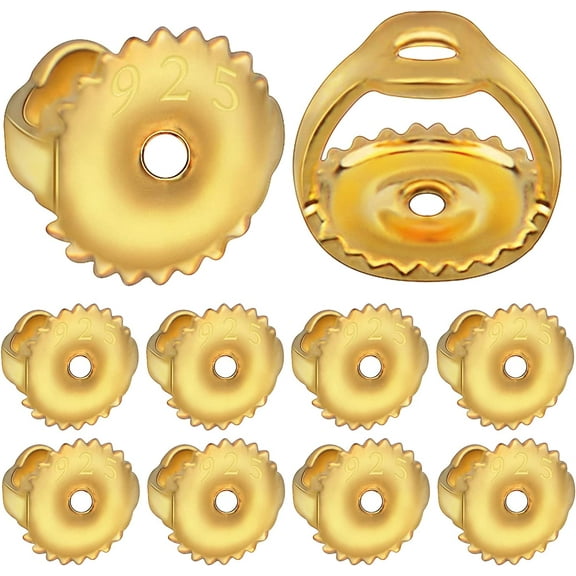 12pcs 18K Golden Plated Round Earring Backs Hypoallergenic Brass Ear Stoppers Clutches Screw Earring Safety Backs Replacements for Stud Earrings Jewelry Making