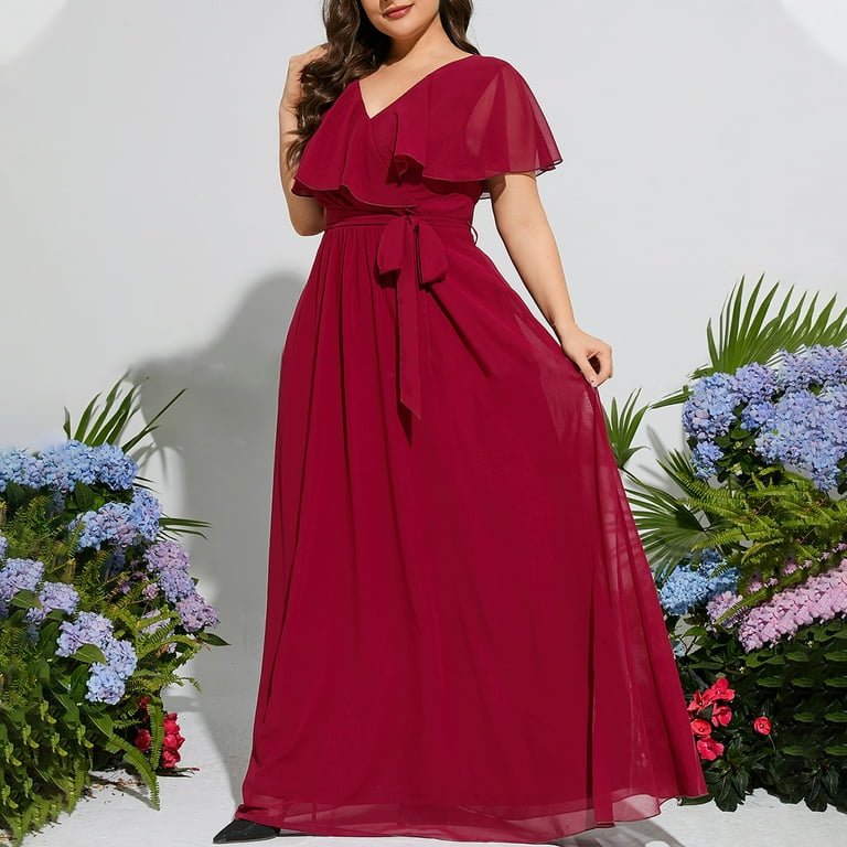 fitted lace wedding dress Plus Size Corsage One Shoulder Maxi Dress- Red 1x / Red at Curvy Sense