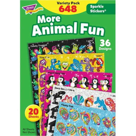 UPC: 0078628639100 | Trend Enterprises Sparkle Sticker Animal Fun Variety Pack Sticker Pack of 648