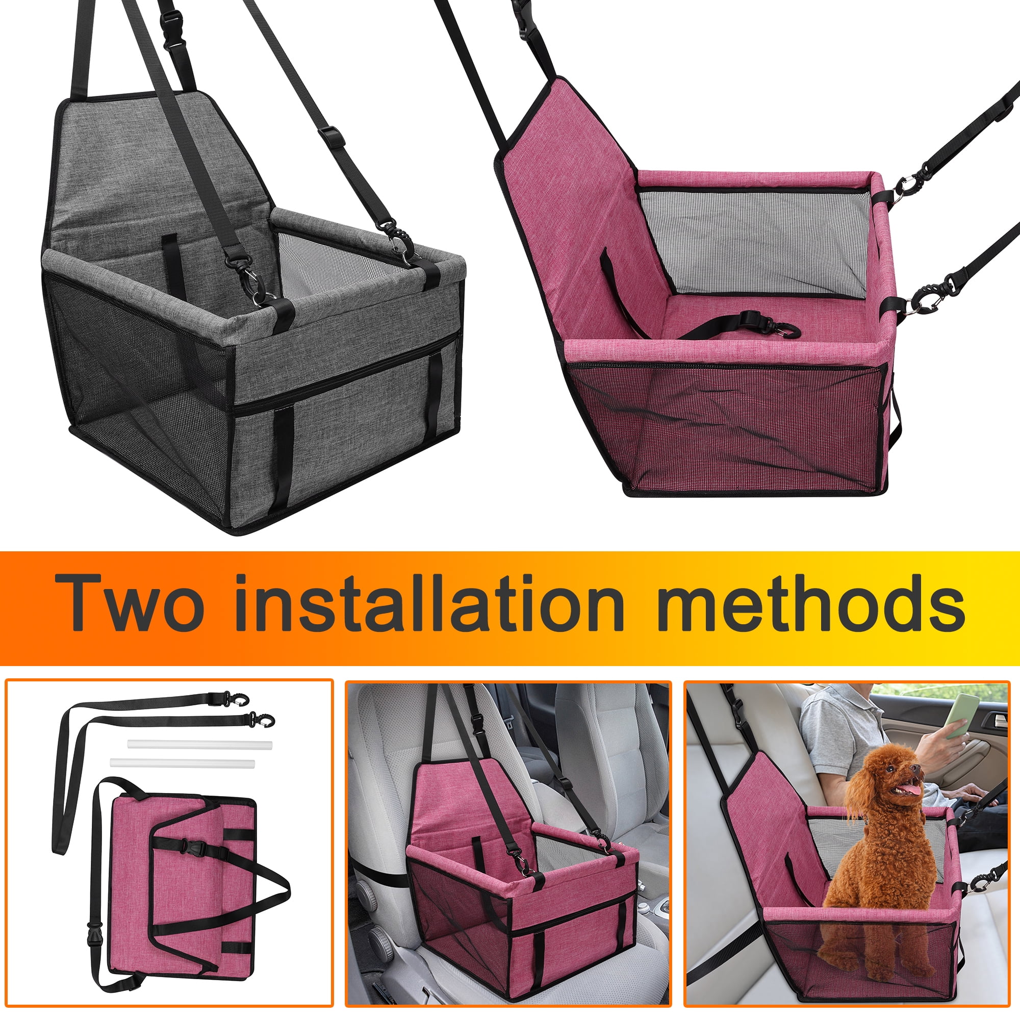 Dog Car Booster Seat for Medium Small Dogs, Reinforced Dog Travel Carrier Cage with Adjustable