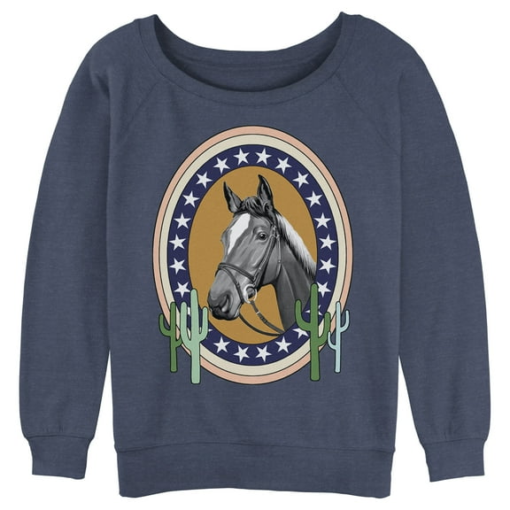 Junior's Lost Gods Horse Star Frame Portrait Sweatshirt Blue Heather Small