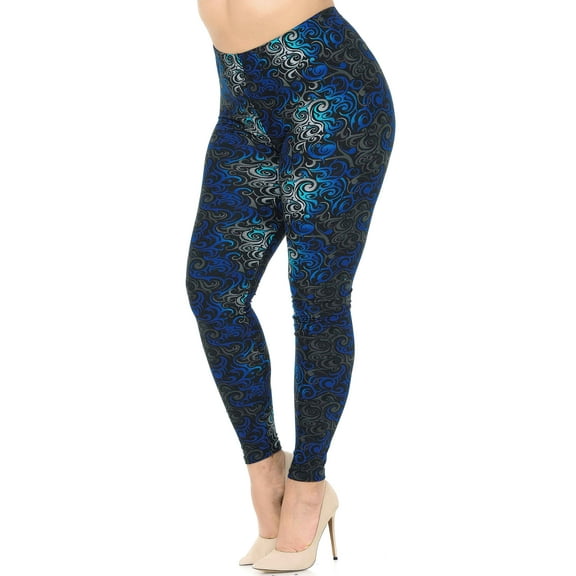 Buttery Soft Blue Tangled Swirl Plus Size Leggings (One Size Plus,Blue)