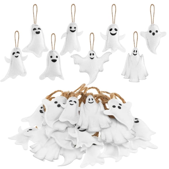 24-Pack White Ghost Hanging Ornaments for Small Holiday Tree, Soft Decorative Ghost Figurine Charms with Twine Loops, Spooky Halloween Indoor Home Theme Party Decorations