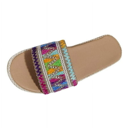 OJSFQUFP Sandals Womens Ladies Fashion Ethnic Style Woven Print Open Toe Flat Bottom Beach Sandals Soft Sole Outdoor Beach Shoes House Slippers Cute Hot Pink 37
