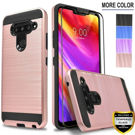 LG V50 ThinQ Case, 2-Piece Style Hybrid Shockproof Hard Case Cover with [Tempered Glass Screen Protector] Hybird Shockproof And Circlemalls Stylus Pen-Rose Gold