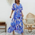 thumbnail image 2 of Wycnly Dresses for Women 2025 Summer Beach Fashion High Waist Loose Swing A Line Long Sundress Tie-Dye Print Short Sleeve V-Neck Maxi Formal Dresses for Women Blue s, 2 of 5